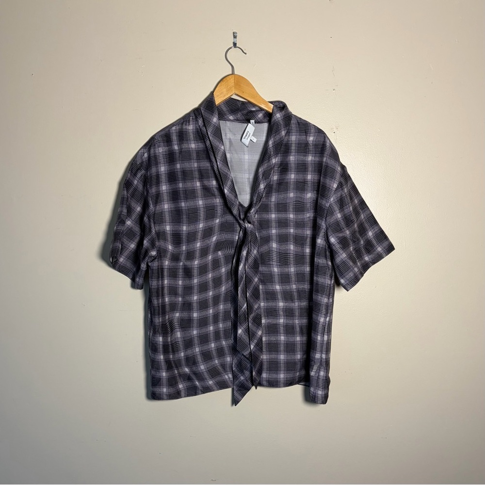 Theory-Short Sleeve Silk Blend Shirt - Black/Gray-size Lg